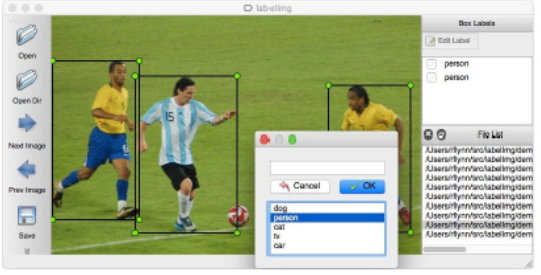 LabelImg screen grab of soccer players being identified
