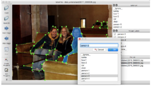Labelme screen grab annotating people sitting 