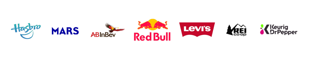 logos including Hasbro, Mars, AB InBev, REI Co-op, and Levi's