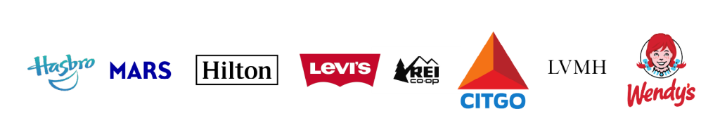 logos including Hasbro, REI Co-Op, Hilton, Citgo, and Wendy's