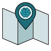 AI Transformation Consulting of a map with a cartoon brain in a location icon in the middle 