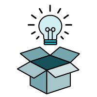 AI Transformation Consulting cartoon icon of a light bulb coming from an opened carboard box 